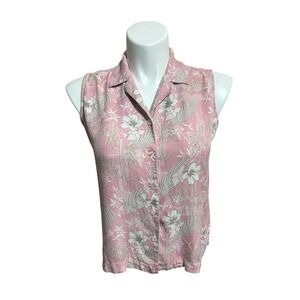 Fairway Outfitters Silk Tropical Floral Sleeveless Button‎ Down Top Blouse Large